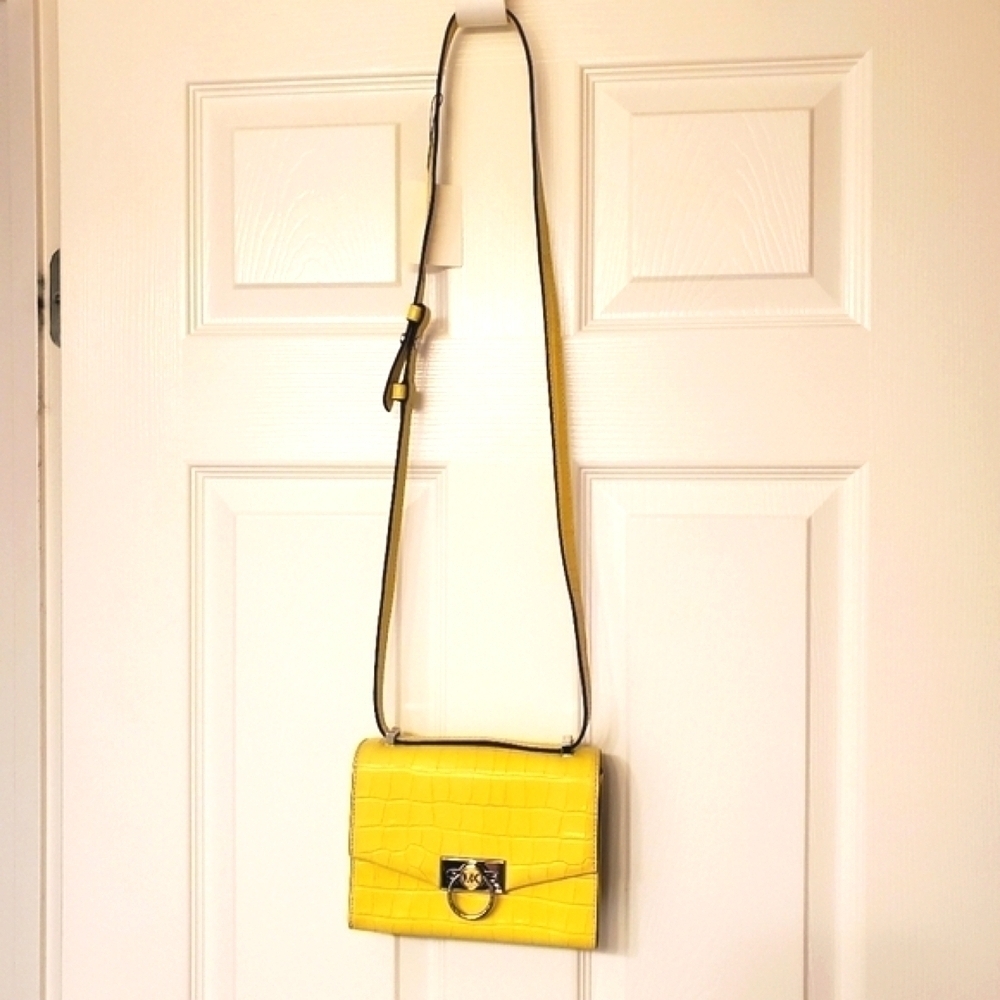 MICHAEL KORS HENDRIX SHOULDER FLAP BAG YELLOW CROC GENUINE LEATHER CROSSBODY - Picture 14 of 15